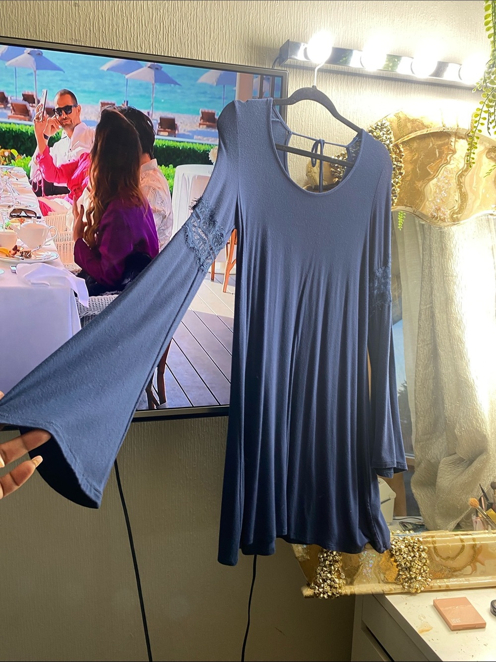 Blue notes Navy Blue Bell Sleeve Swing Top